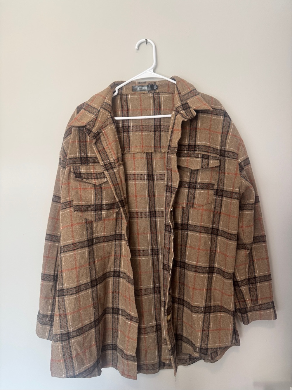 Misguided Oversized Plaid Shacket Jacket in Brown and Tan